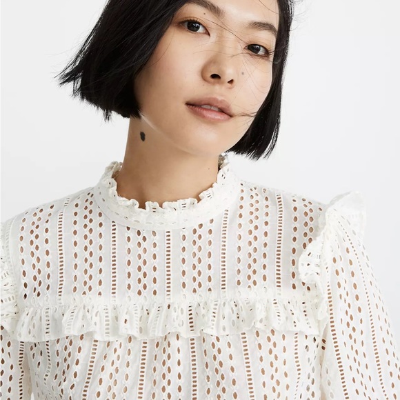 NWOT Madewell eyelet mock neck ruffle top, size small - Picture 6 of 9
